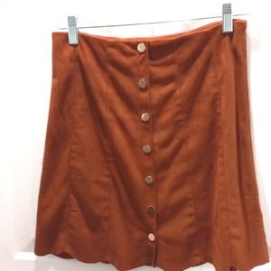 LucyParis, Sz S- Eur 38 Faux Suede Brown midi skirt (snap front)